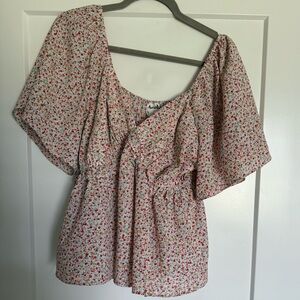 ARULA Floral Print Blouse with Ruffle Accents